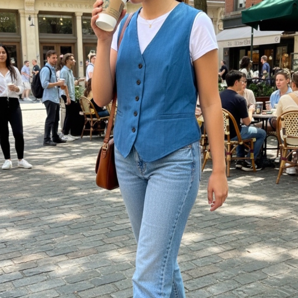 Blue Button-Up Vest